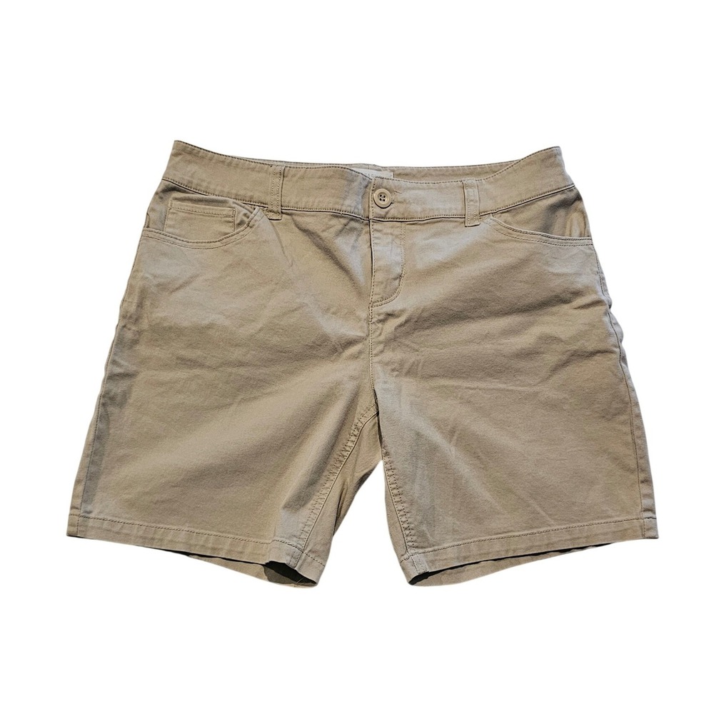 New York & Company Womens Khaki Chino Shorts Tan Size 4 Stretch Cotton Mid Rise‎